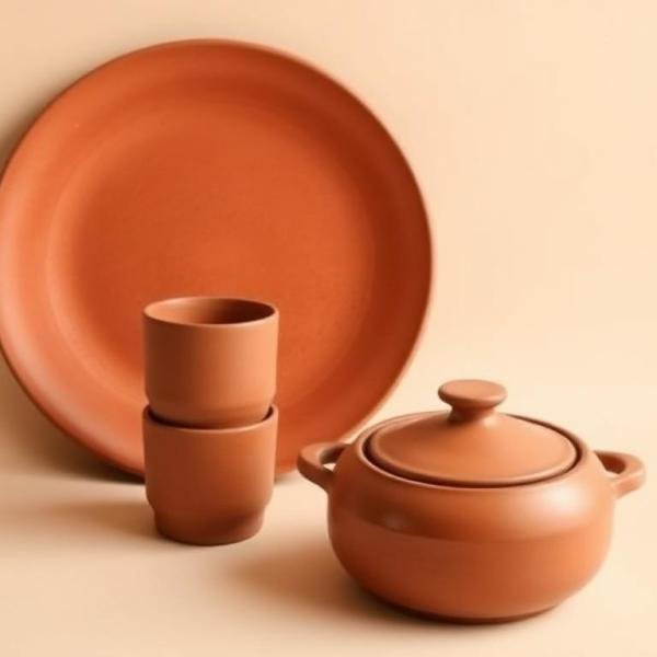 Combo Pack(2 Clay Plates, 2 Glasses, 1 Cooking Pot)