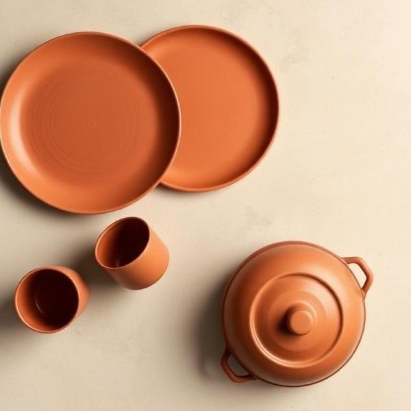 Combo Pack(2 Clay Plates, 2 Glasses, 1 Cooking Pot)